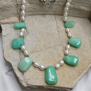 Bohemian Green Chrysoprase Gemstone and Freshwater Pearls necklace